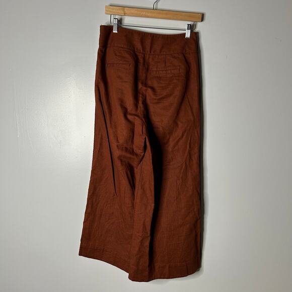 Anthropologie Pants Women’s‎ 6 Brown Wide Leg Crop Side Button High Rise Linen - Picture 7 of 9